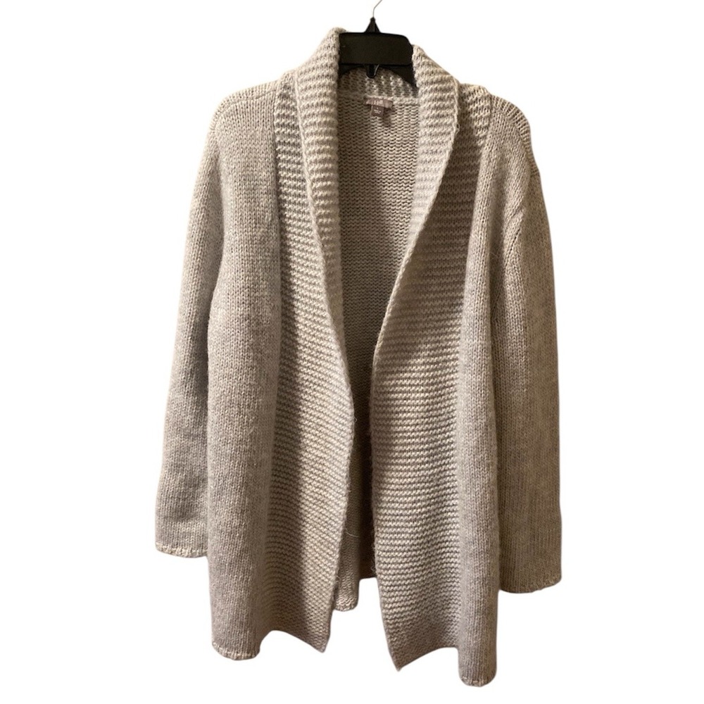 J Jill Duster‎ Cardigan Sweater Alpaca Blend Sz L Light Blue Gray Open Front